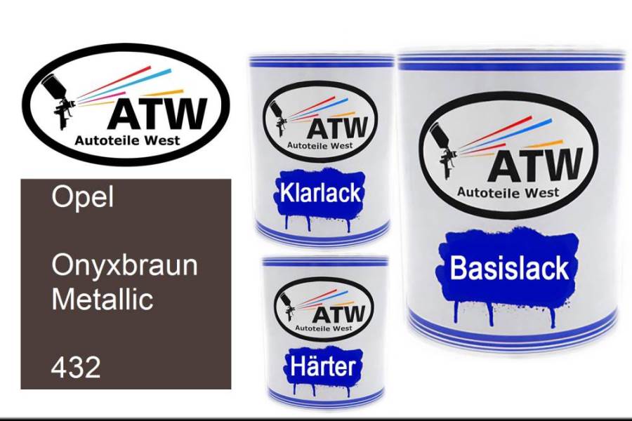 Opel, Onyxbraun Metallic, 432: 1L Lackdose + 1L Klarlack + 500ml Härter - Set, von ATW Autoteile West.